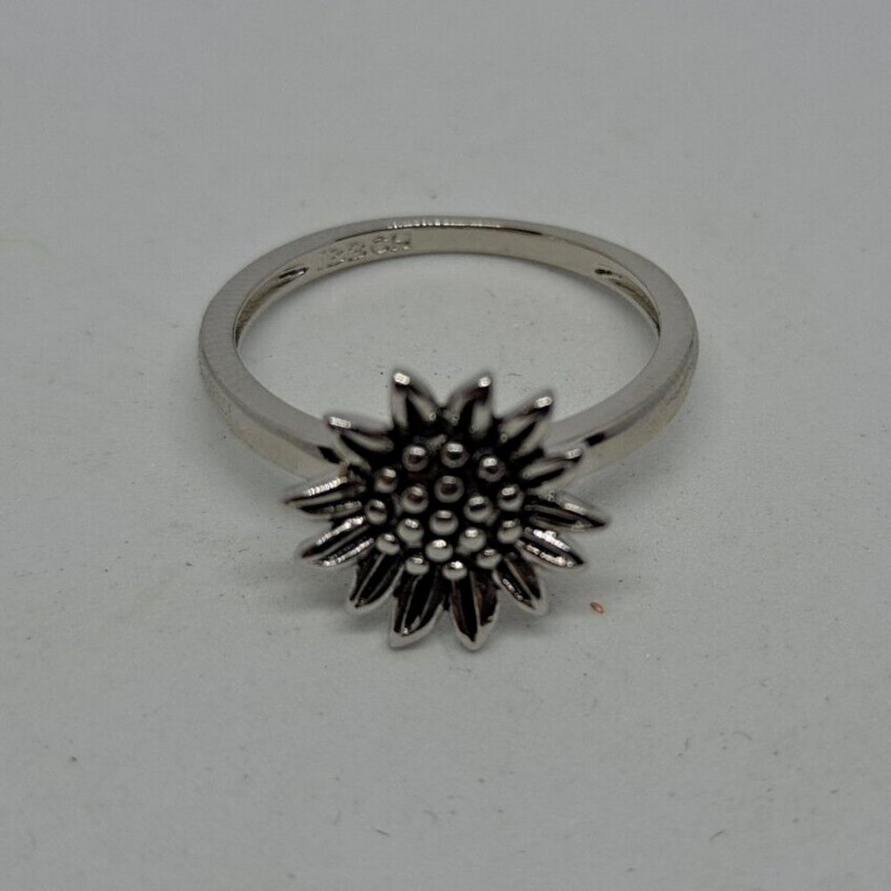 Sunflower Spinner Ring Silver Flower Size 6